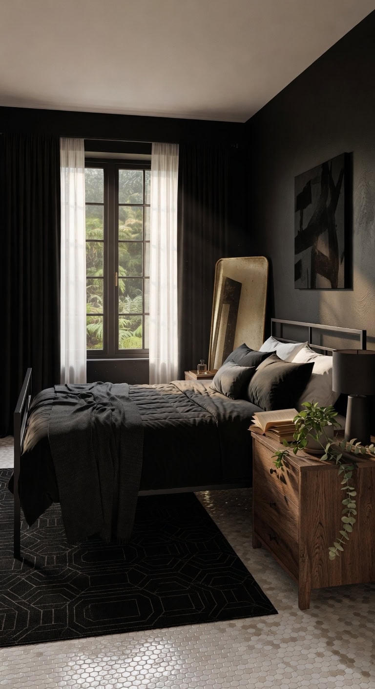 black cottage bedroom elegance