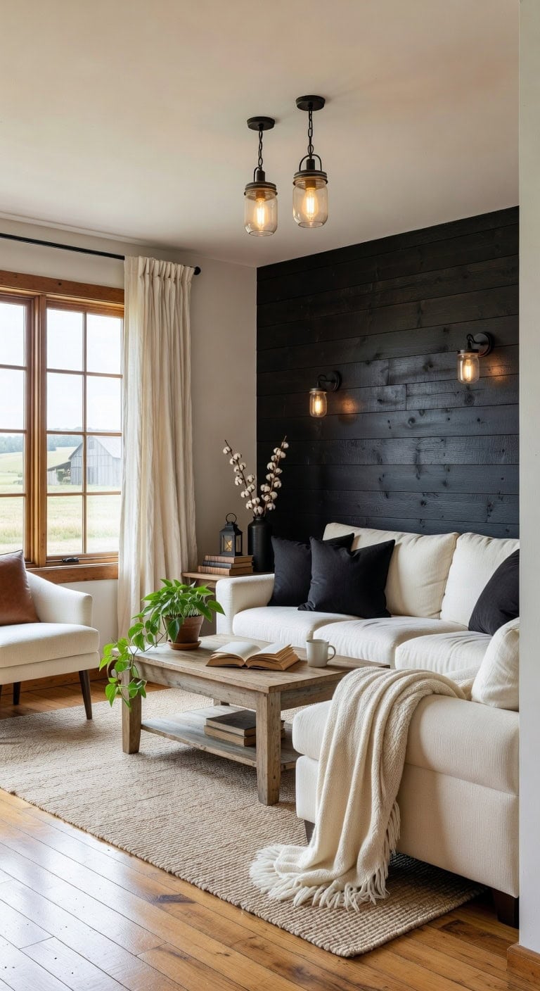 black cream farmhouse living