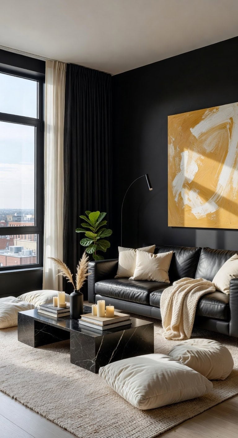 black cream gallery livingroom