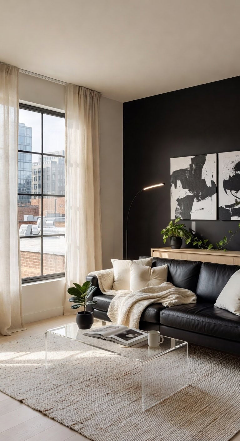 black cream minimalist living room