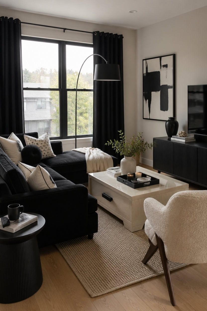 black cream modern living