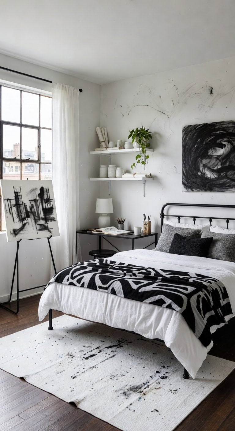 black easel white rug