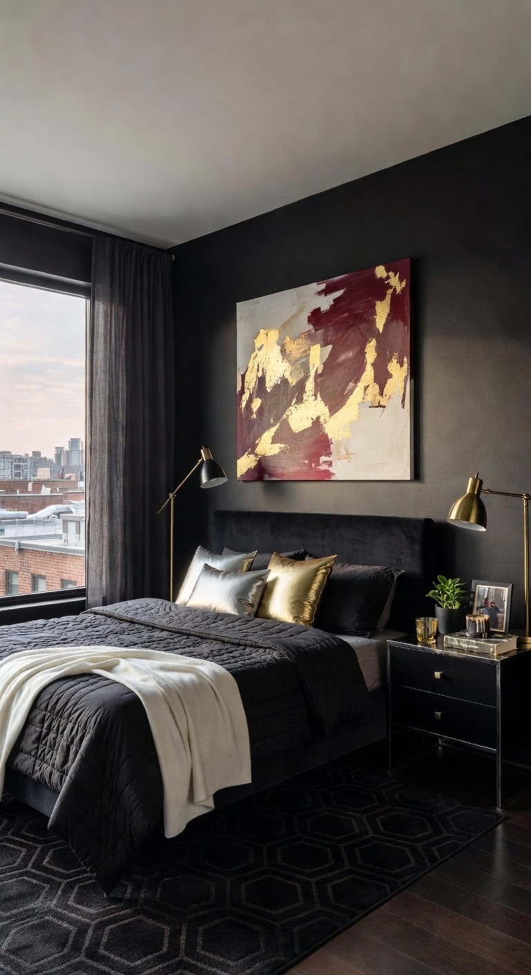 black gallery inspired bedroom