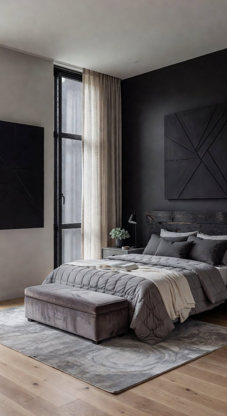black geometric bedroom retreat