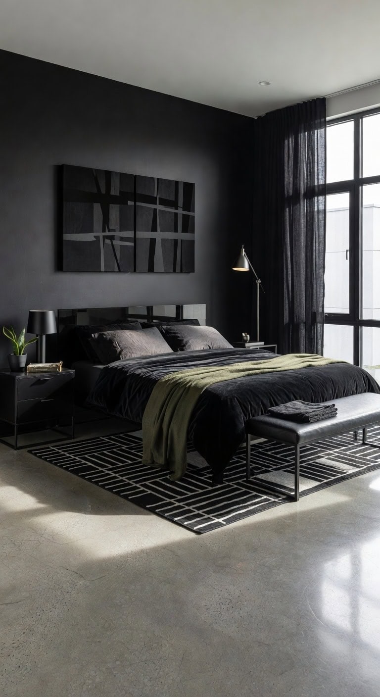 black glass contemporary bedroom