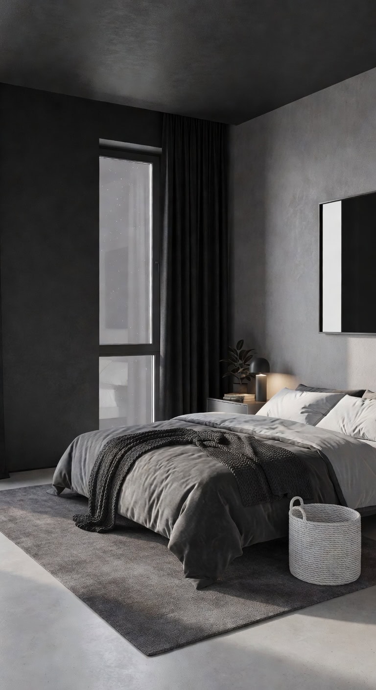 black gray layered bedroom