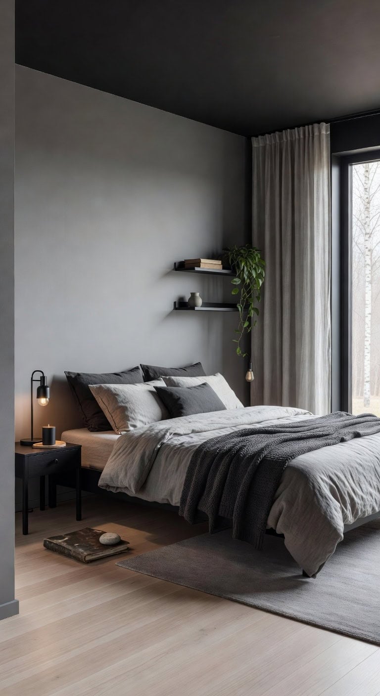 black gray scandinavian bedroom
