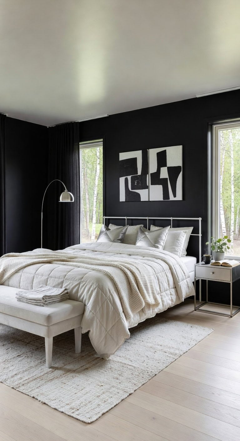 black ivory scandinavian bedroom