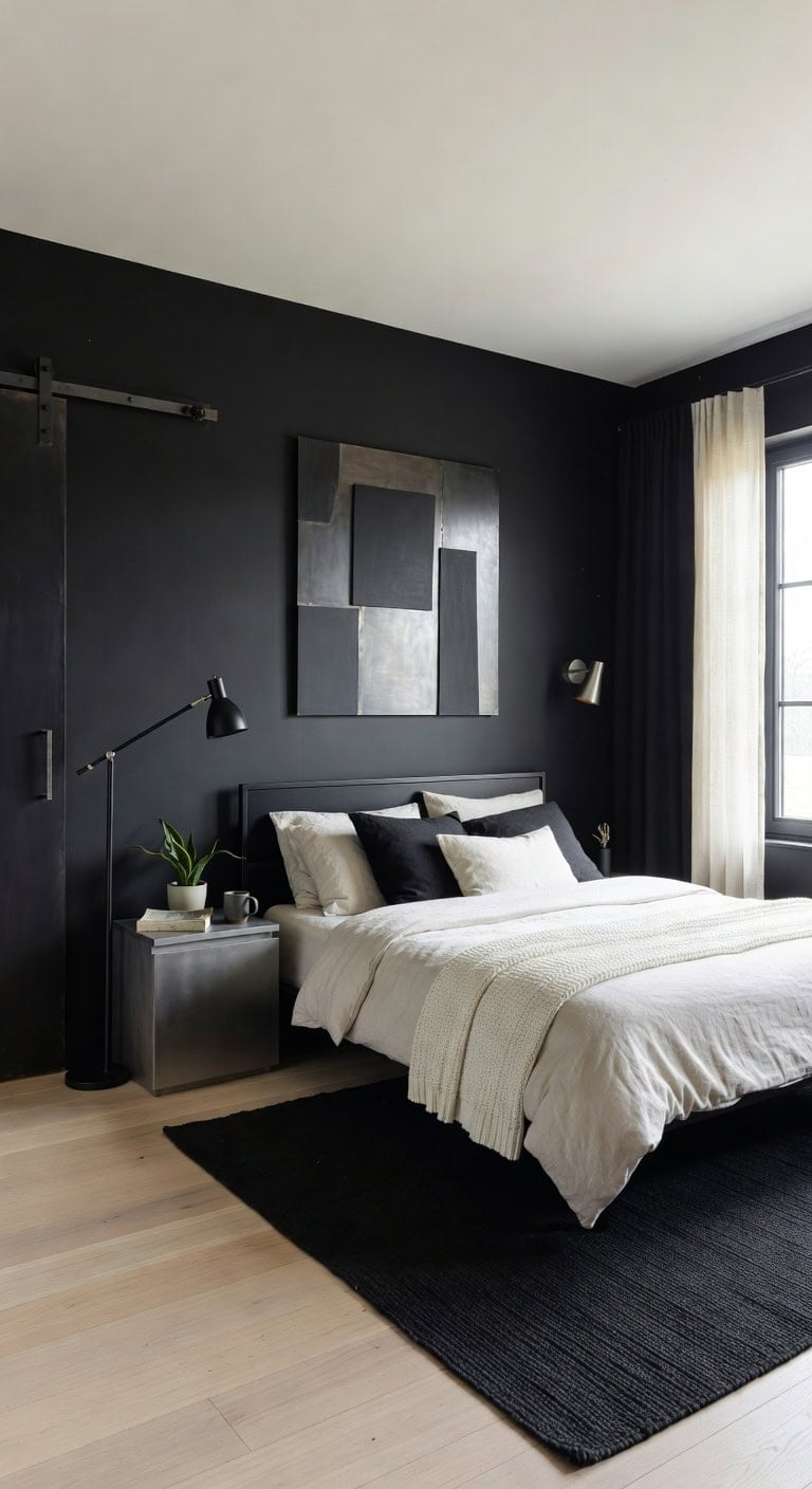 black ivory steel minimalist bedroom