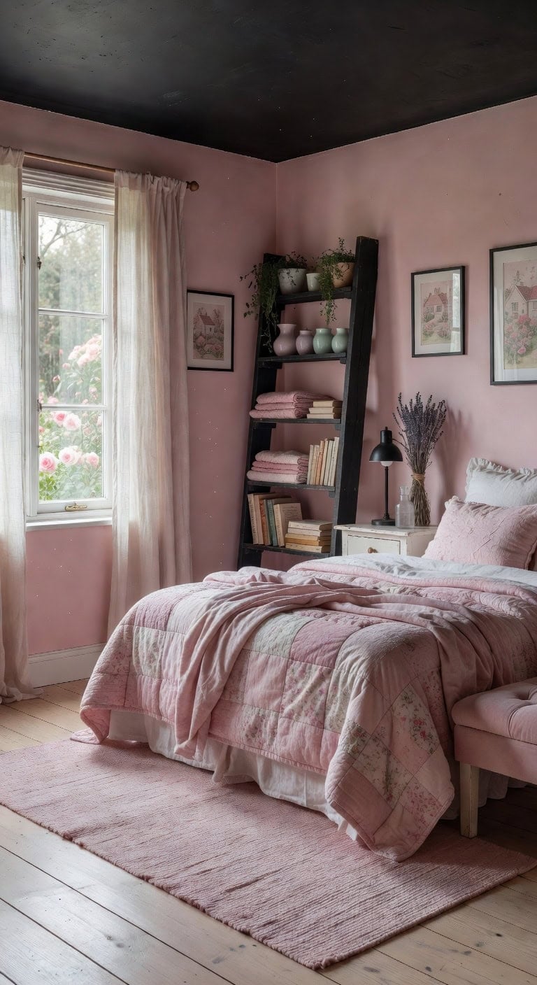 black ladder pink quilts