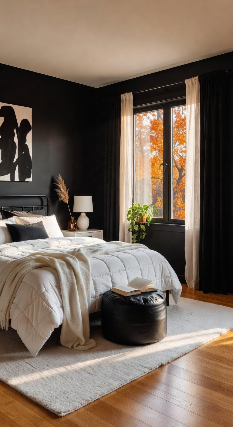 black leather white wool