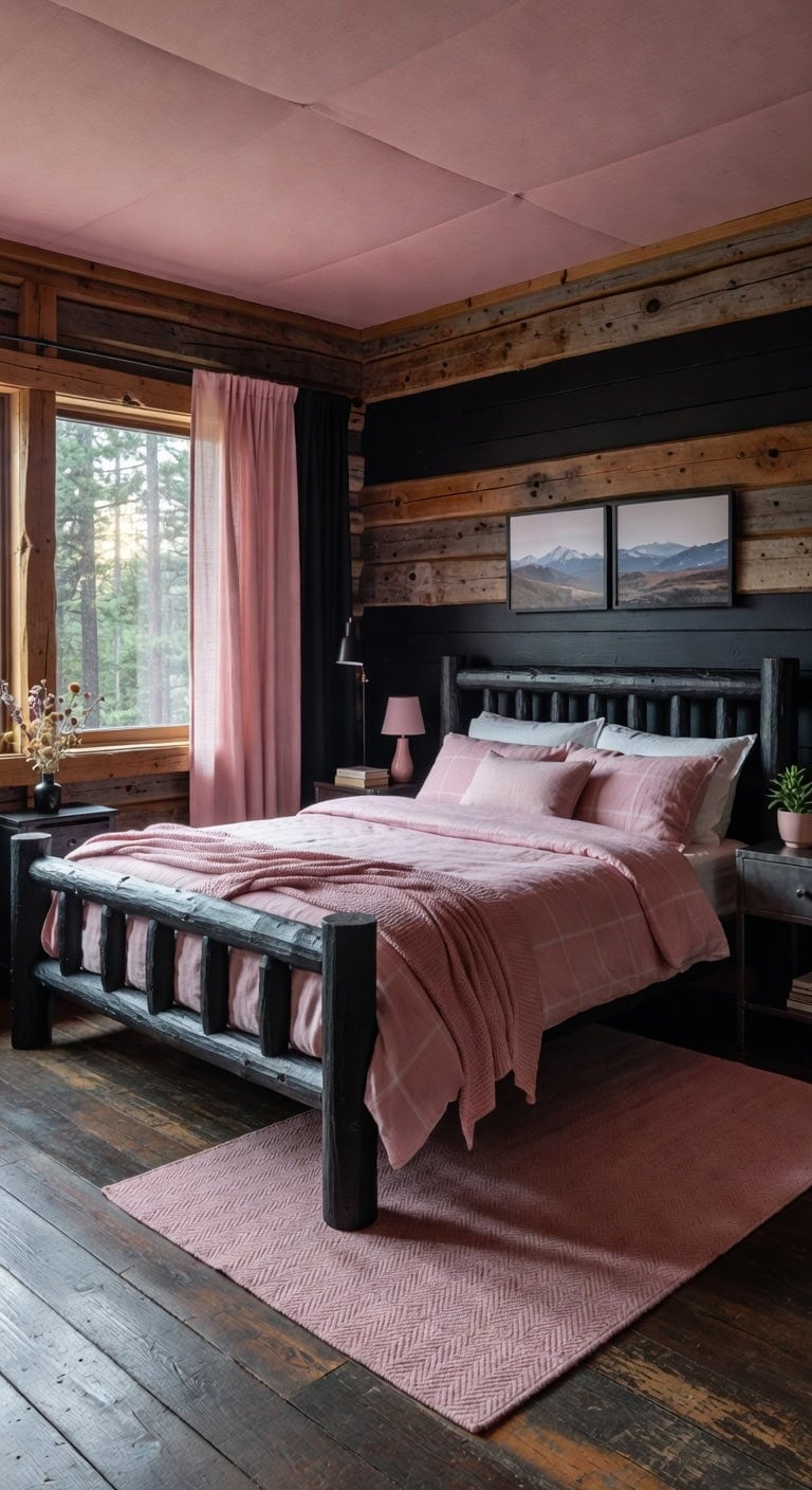 black log cabin bedroom