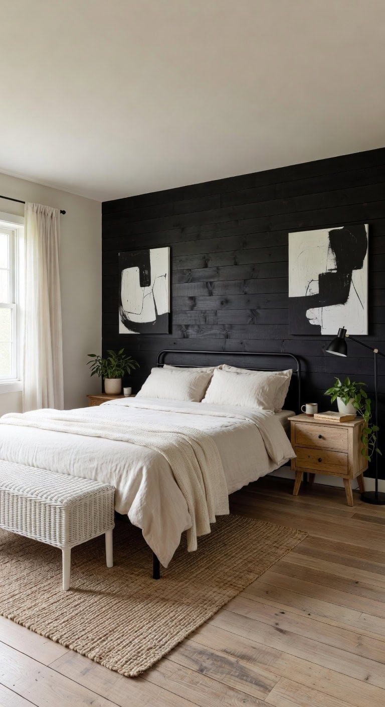 black metal shiplap bedroom