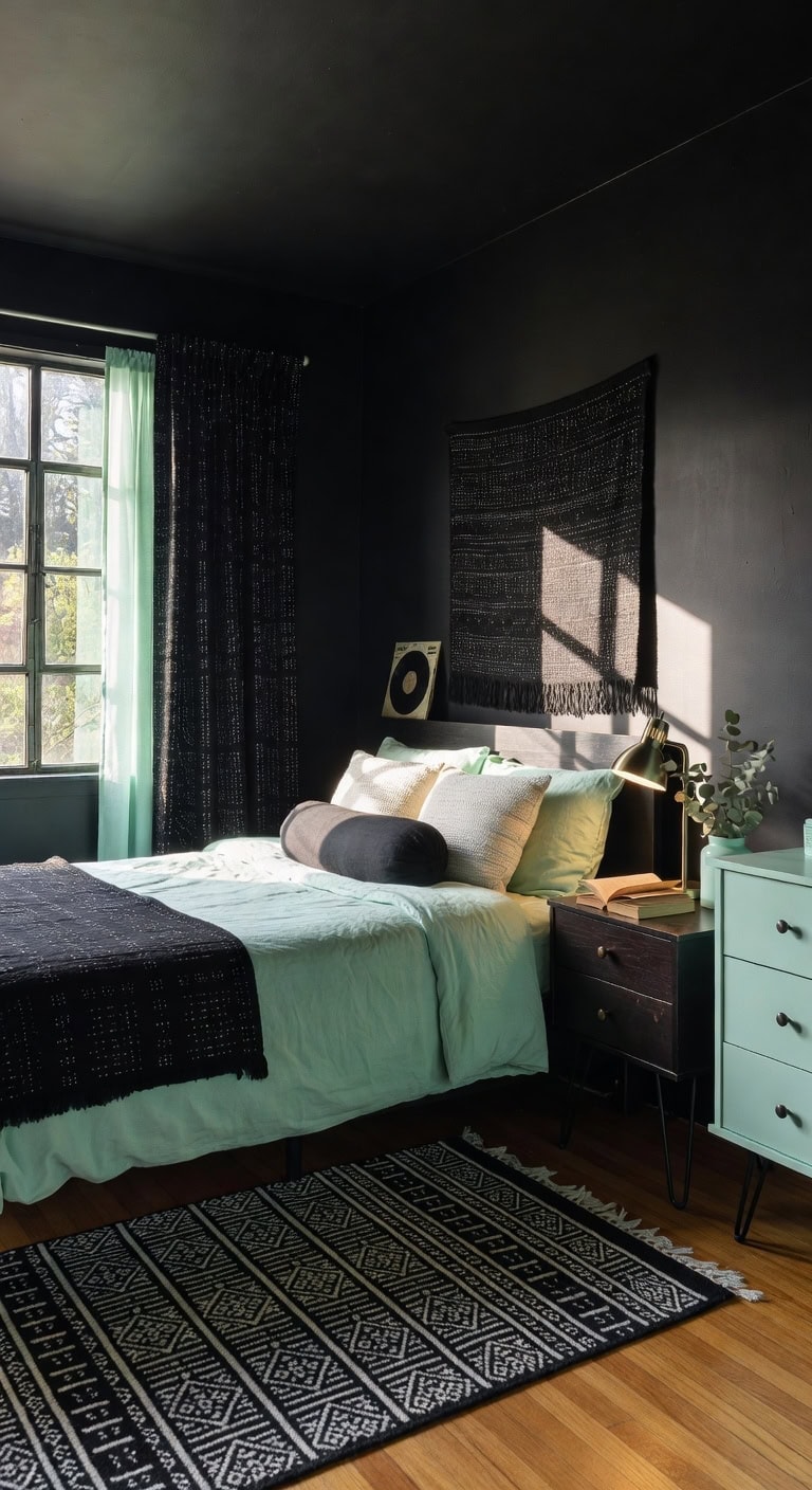black mint retro bedroom