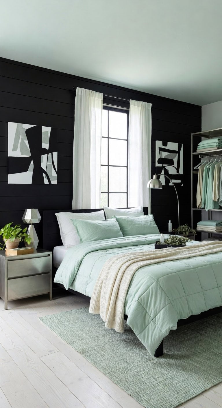 black mint silver bedroom