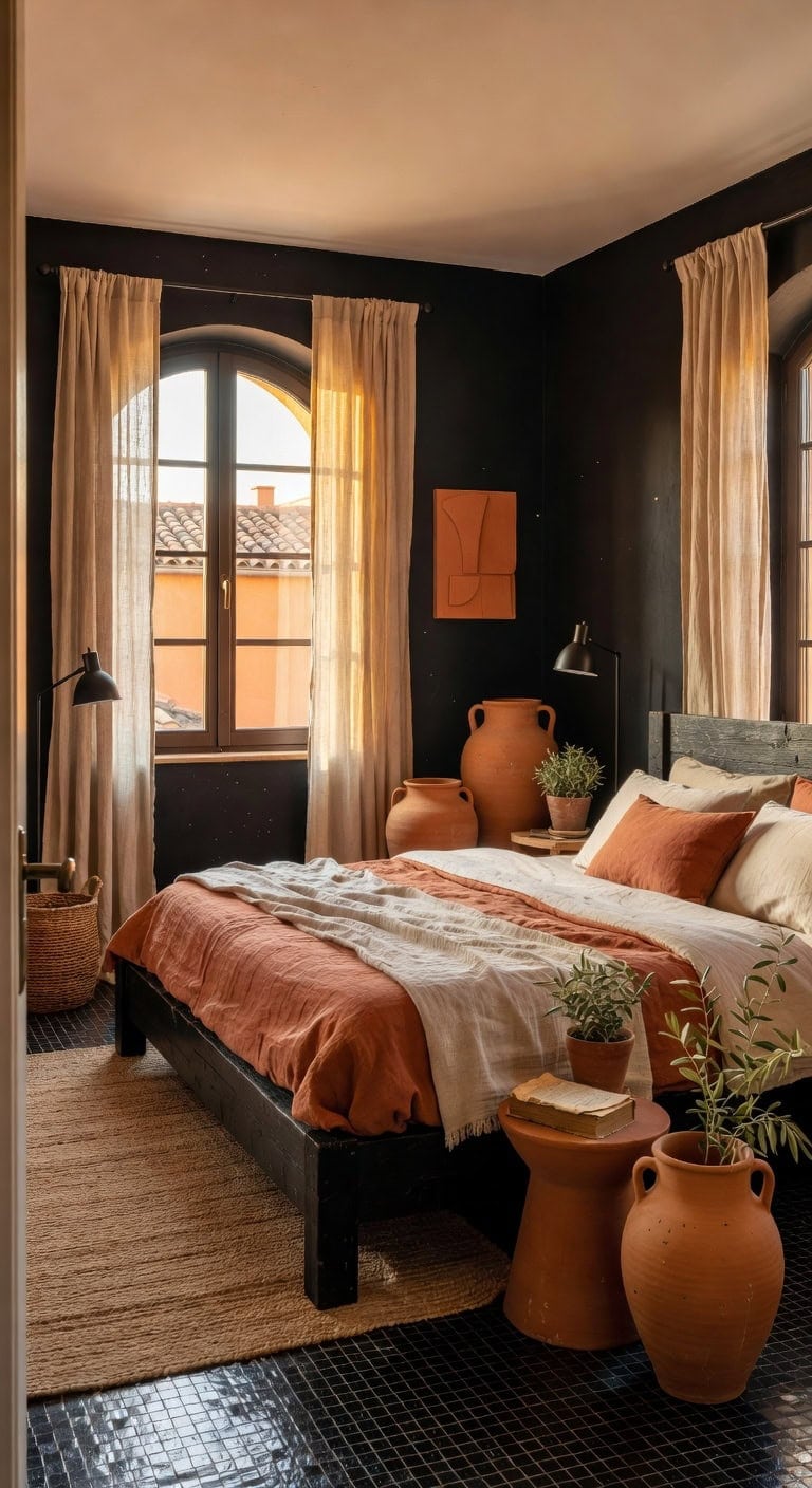 black mosaic mediterranean bedroom