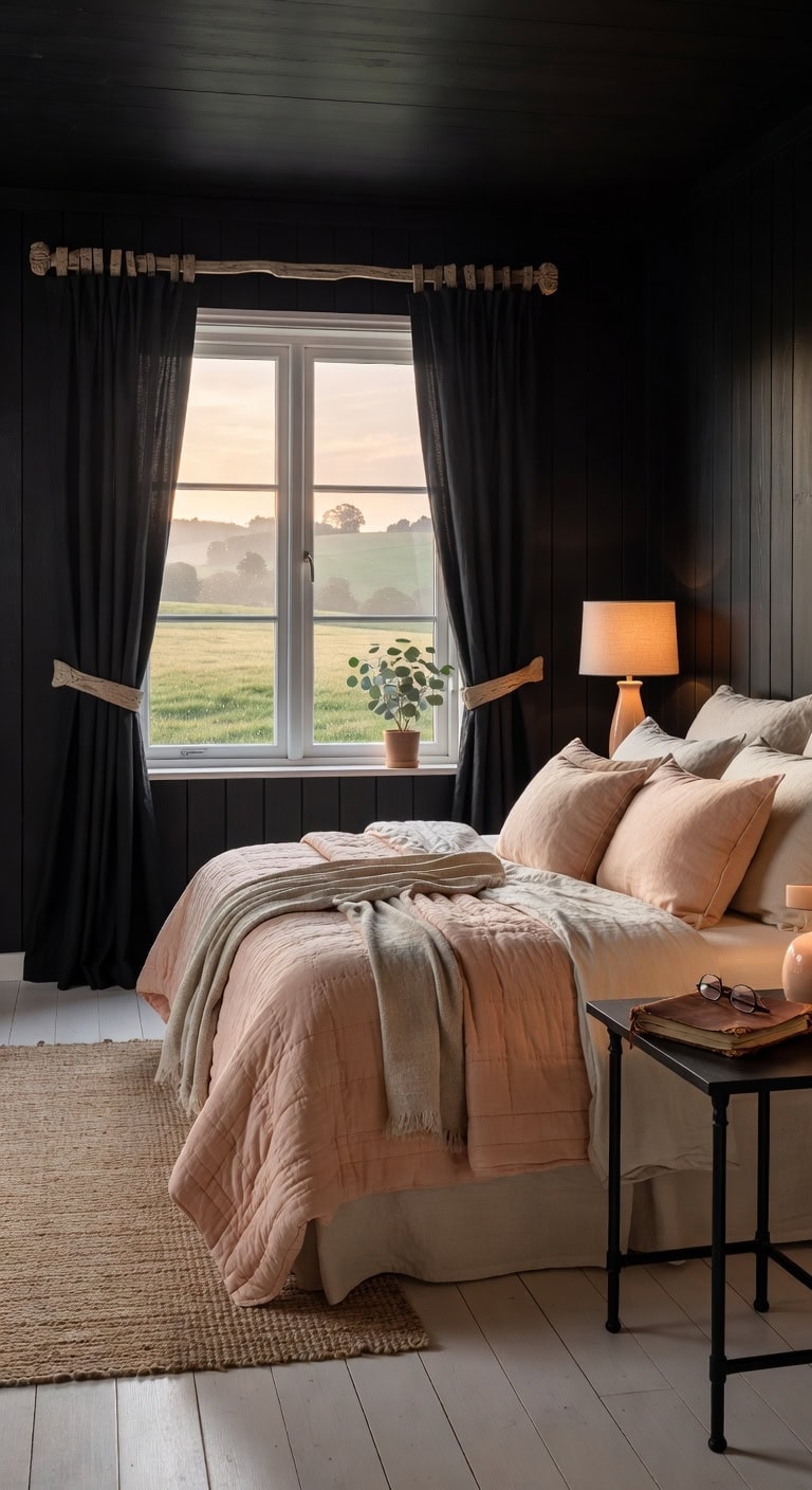 black peach farmhouse bedroom