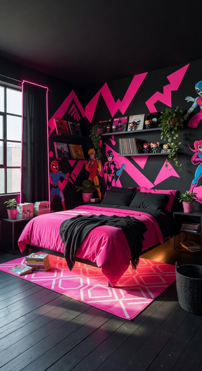 black pink pop culture bedroom