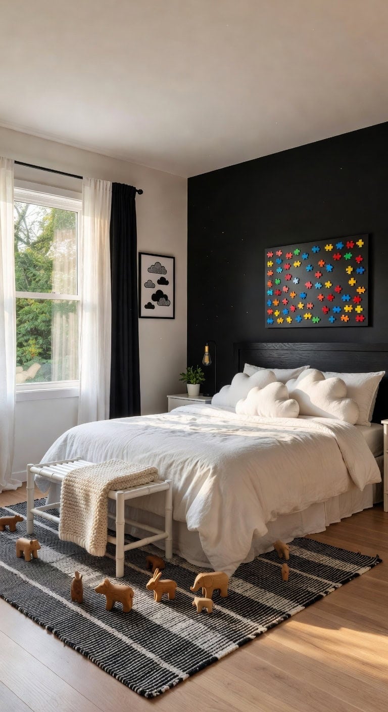 black puzzle white clouds