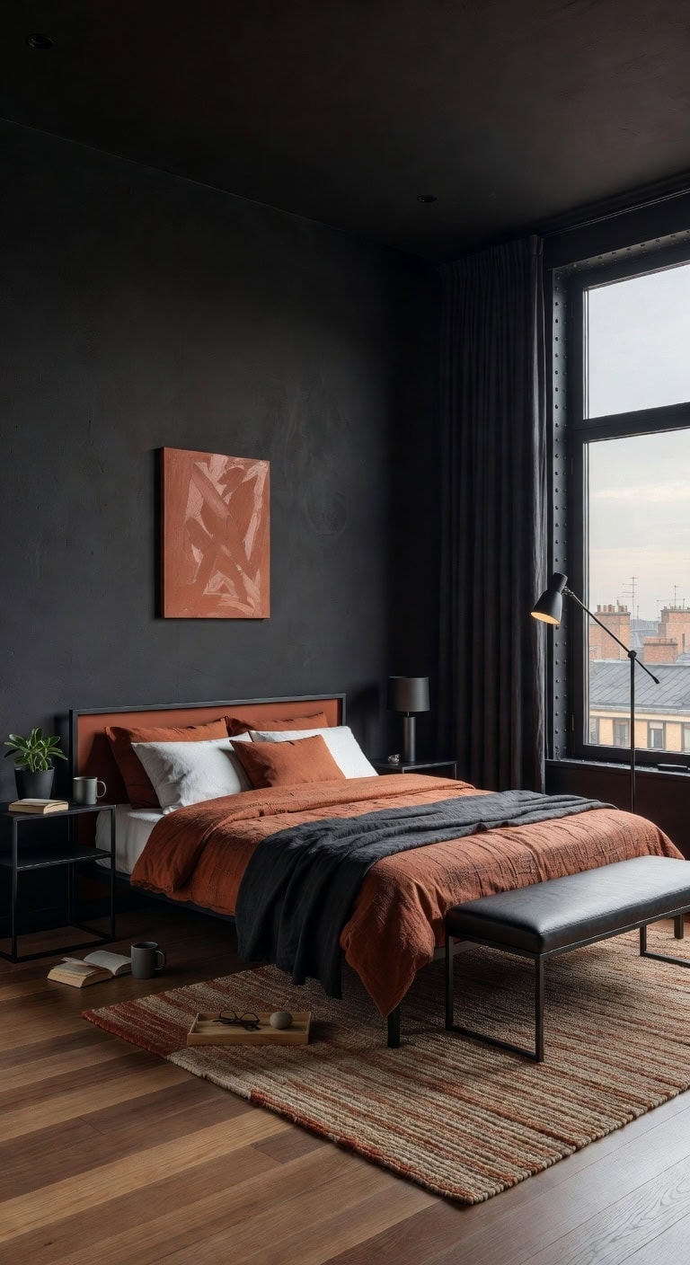 black rust minimalist bedroom