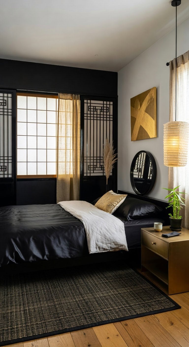 black shoji gold lanterns