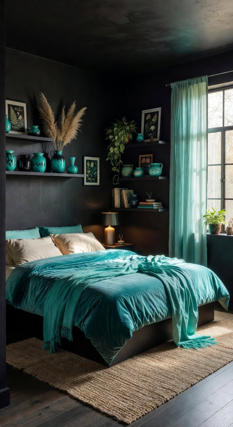 black turquoise artistic bedroom