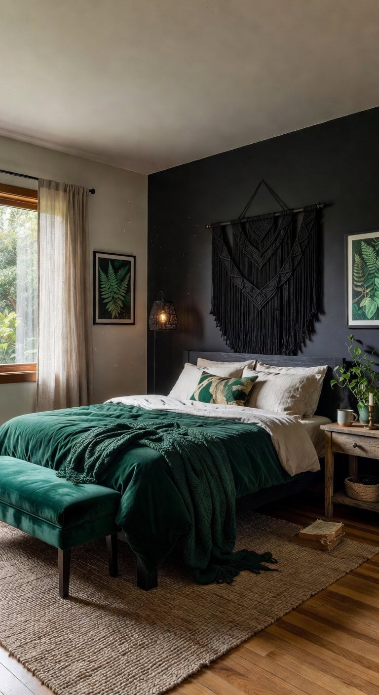 black wall emerald throw