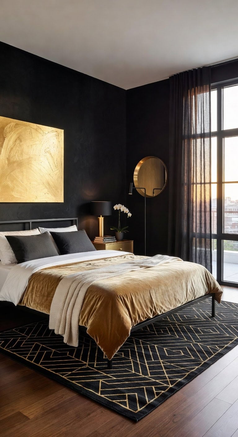 black walls gold accents