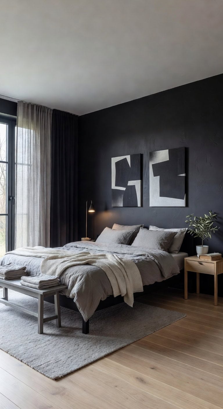 black walls grey linen