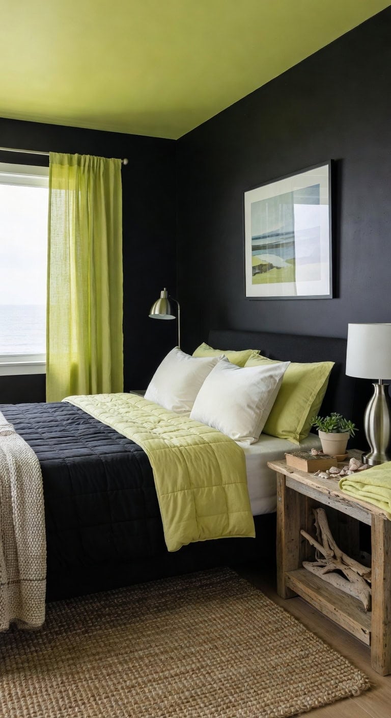 black walls lime green accents