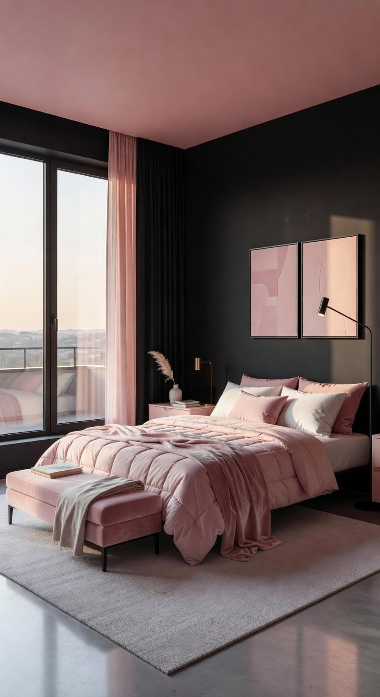 black walls pink accents