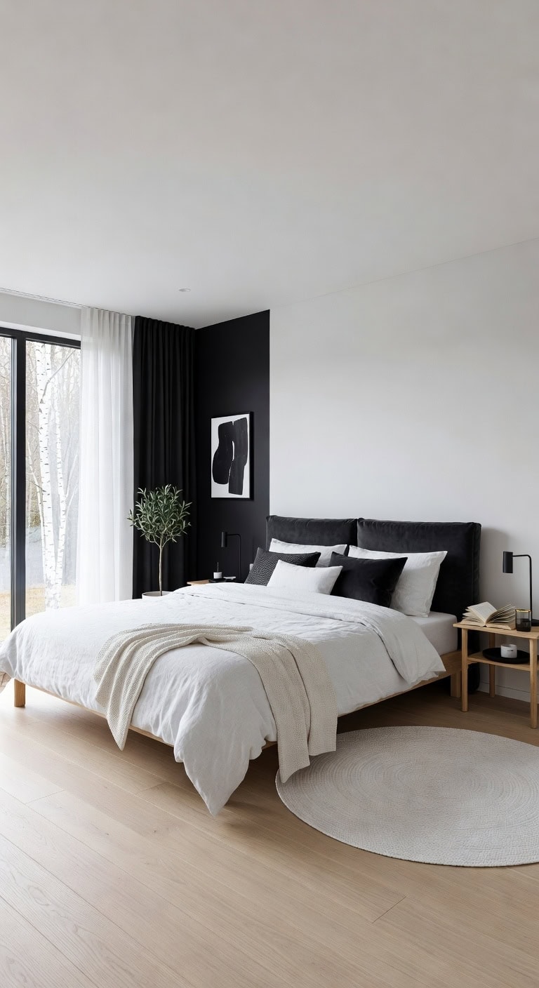 black white scandinavian bedroom