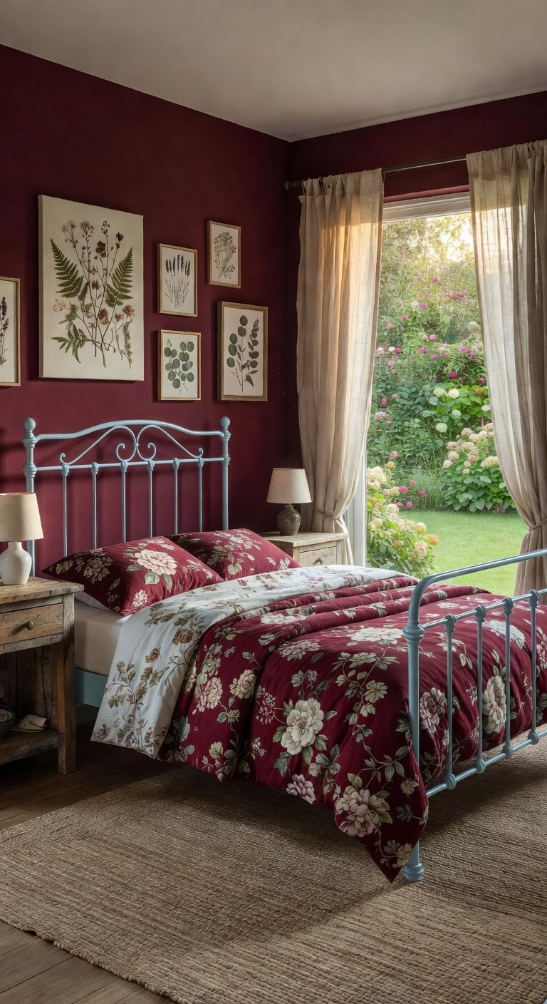 blue burgundy bedroom balance