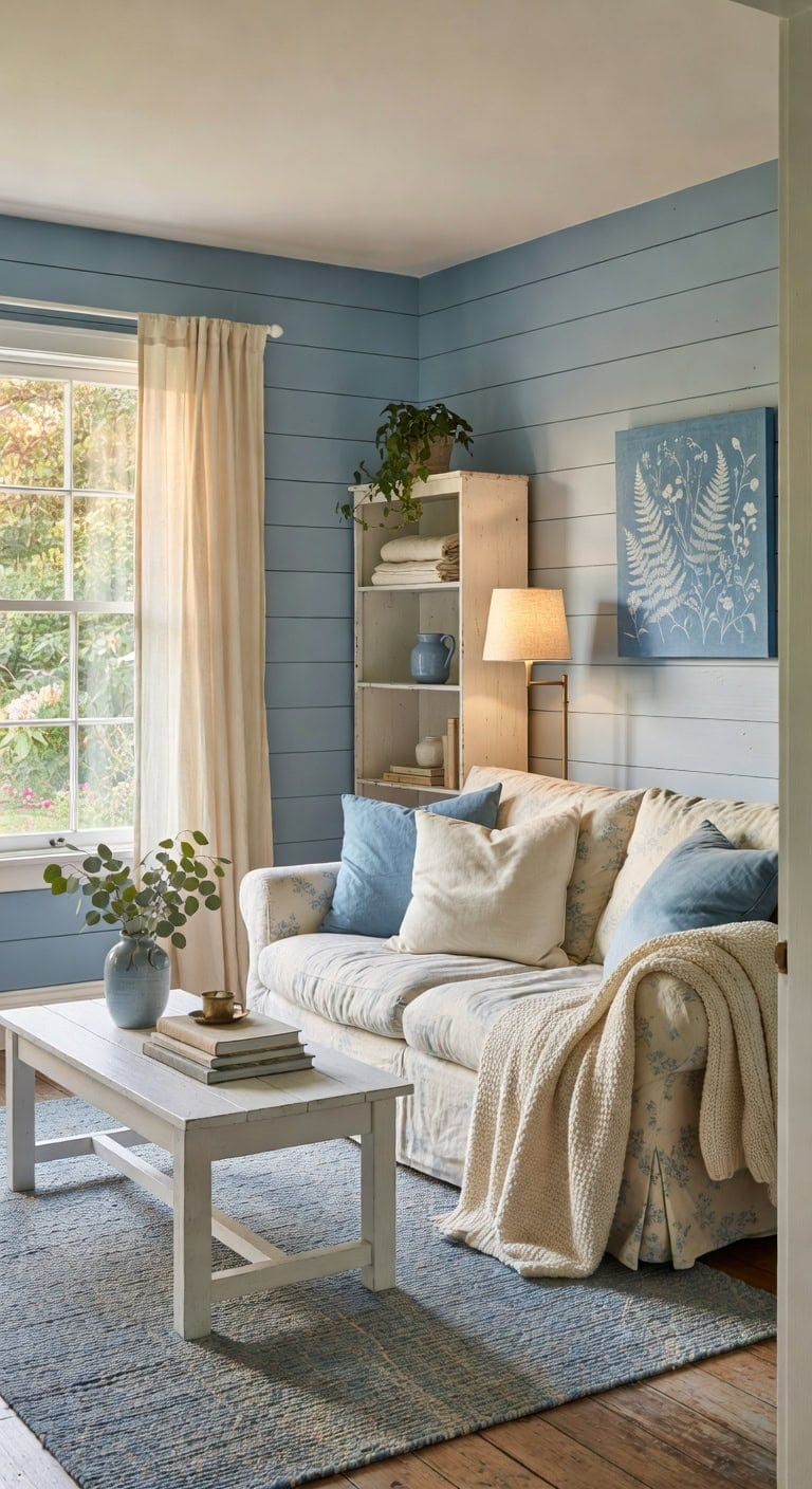 blue cottage floral livingroom
