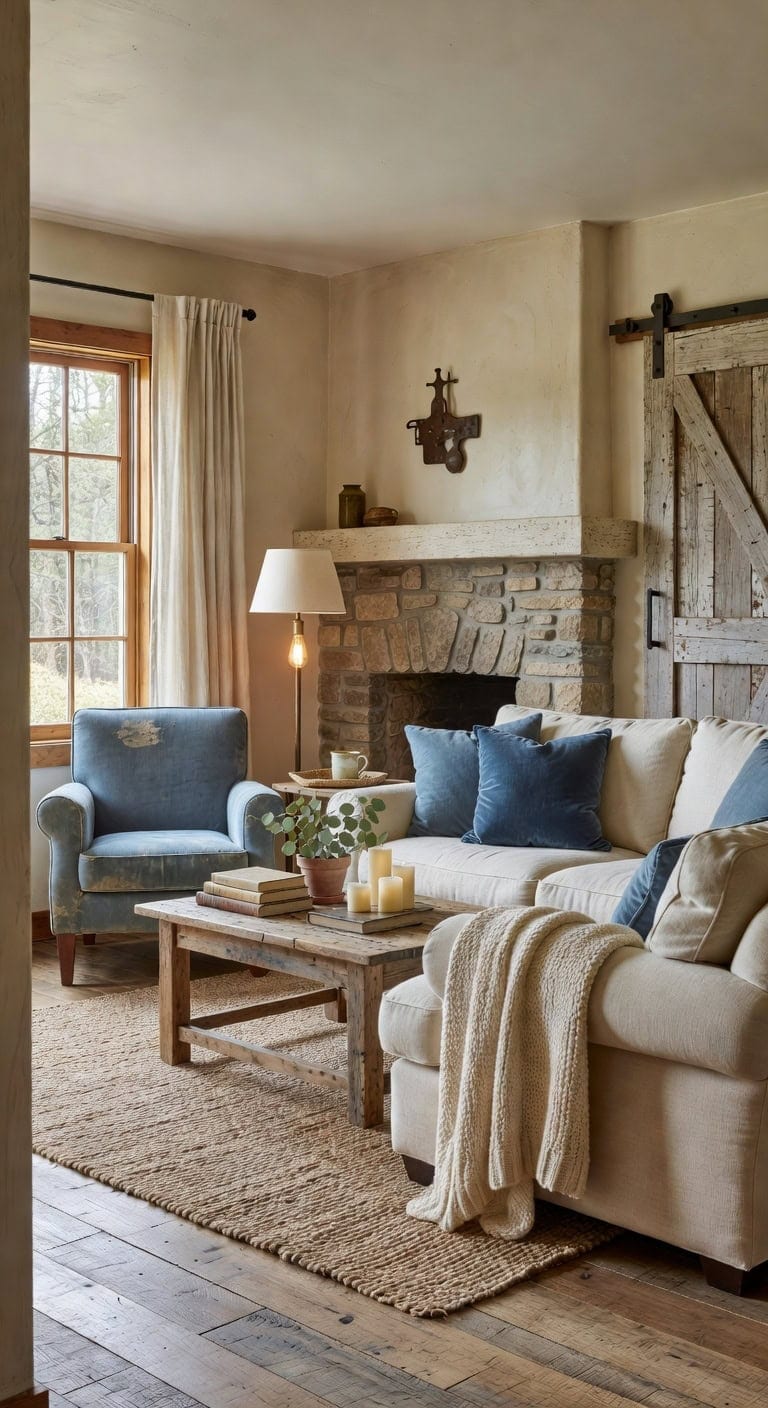 blue cream rustic living
