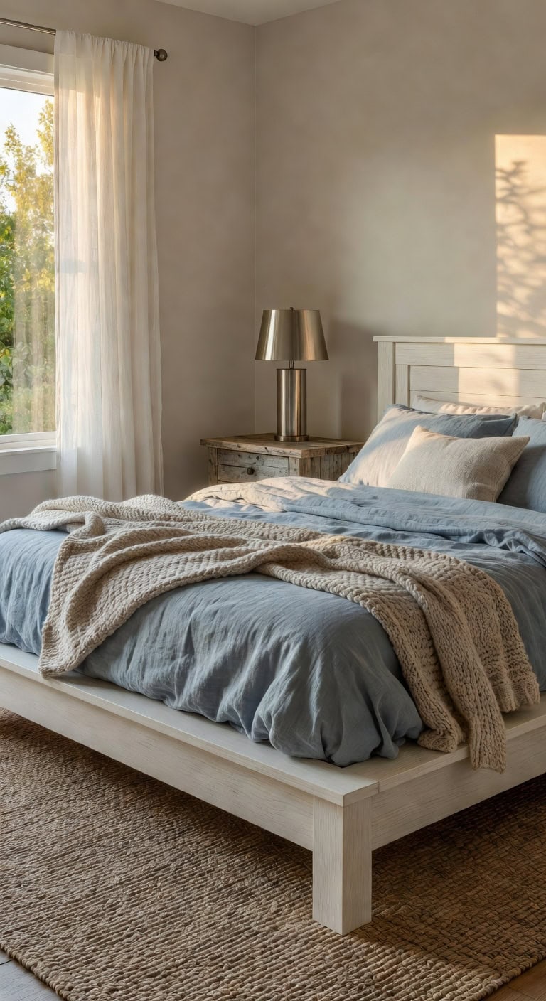 blue duvet bedroom styling