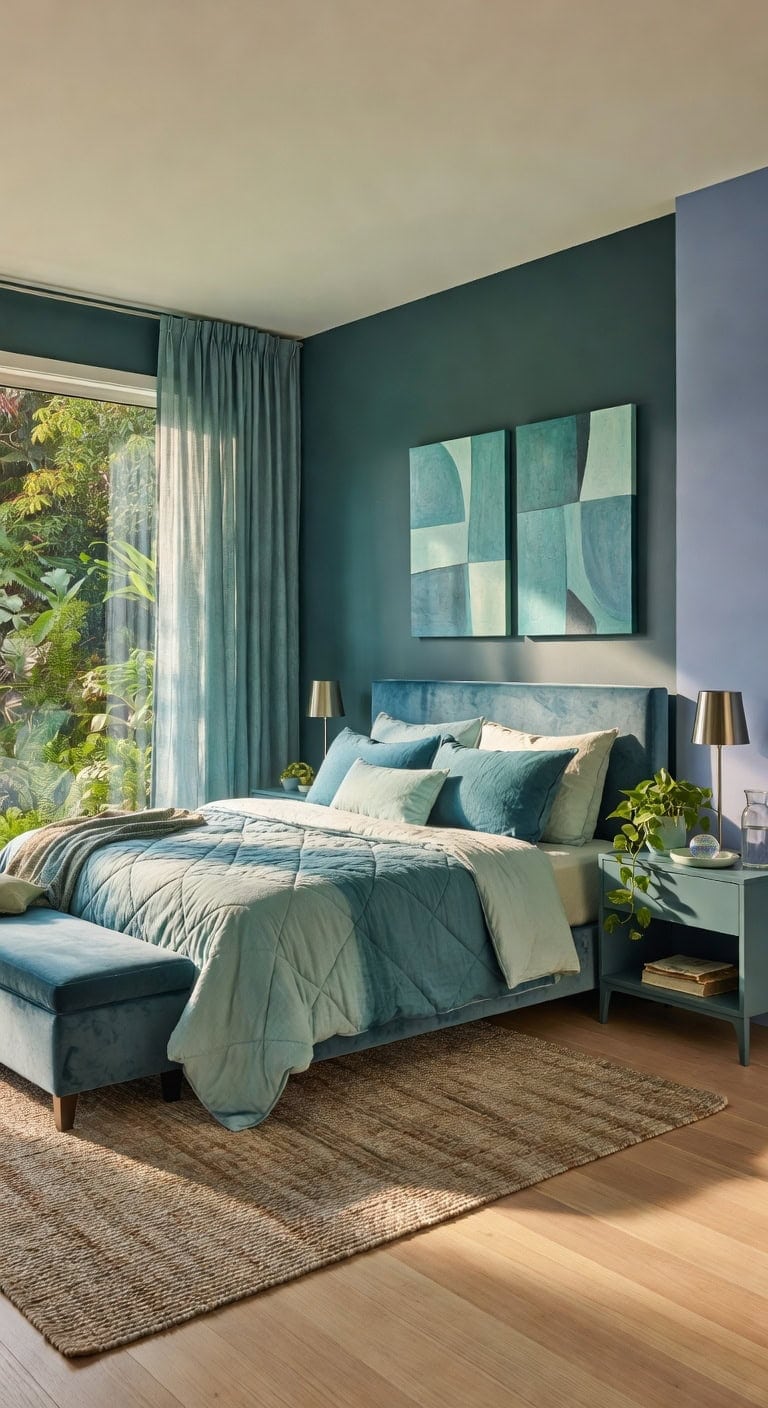 blue green tranquil bedroom