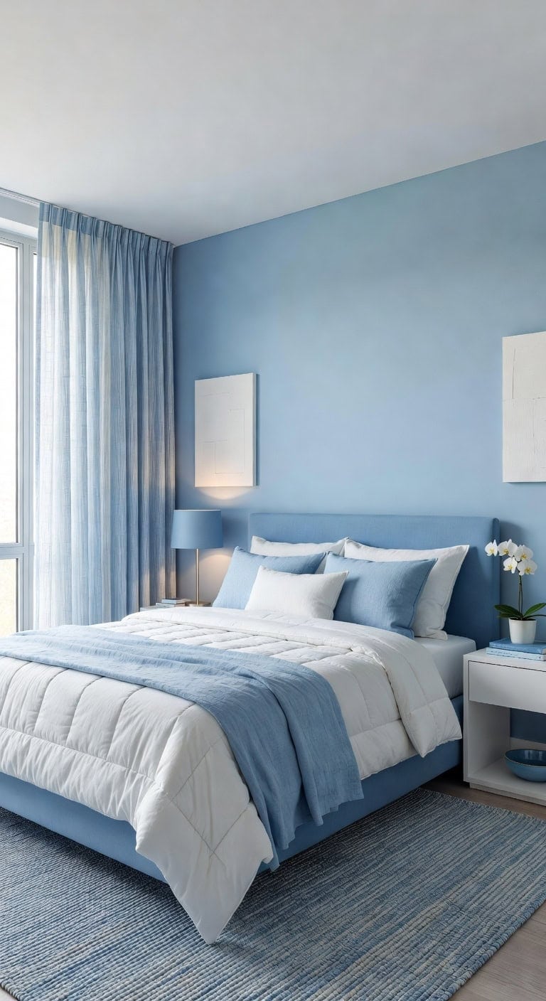 blue striped bedroom serenity