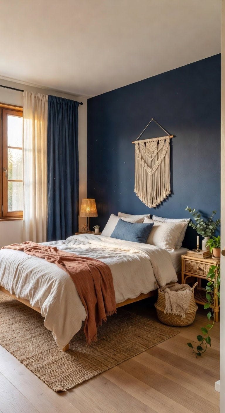 boho deep blue bedroom retreat
