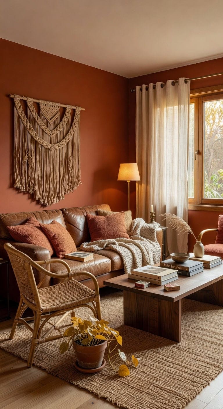 boho leather living room