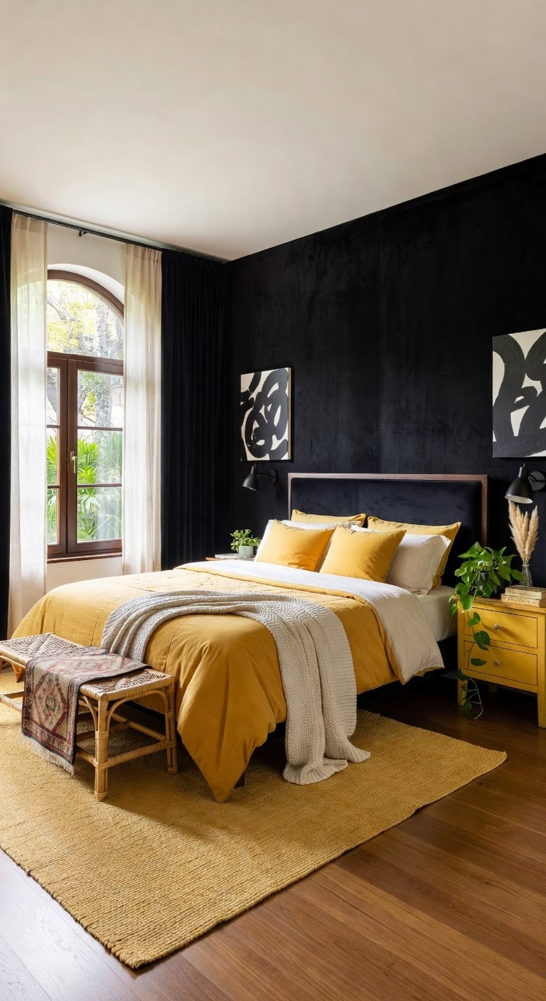 boho velvet yellow bedroom