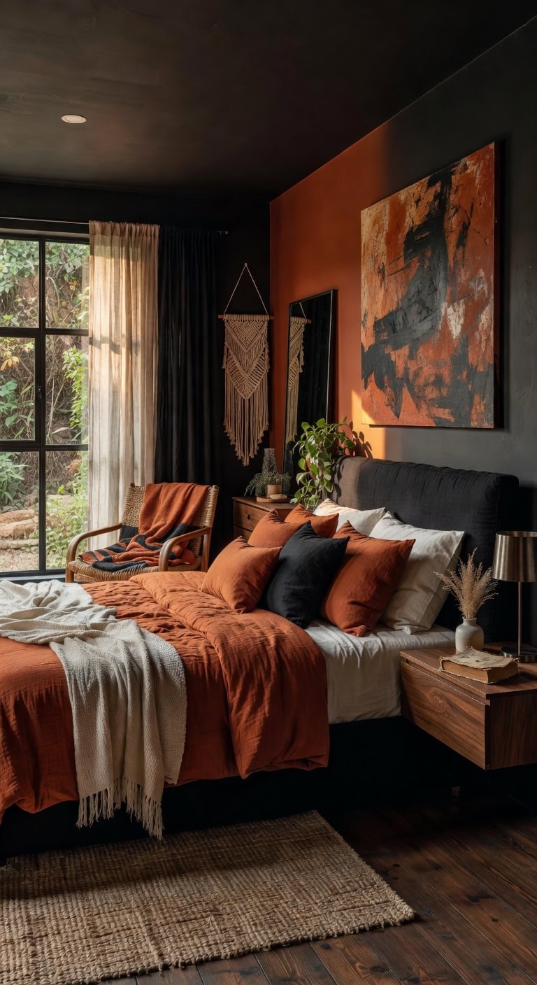 bold black boho bedroom