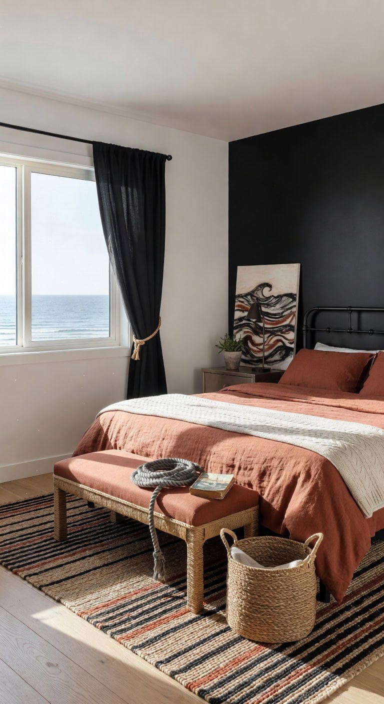 bold black rust nautical bedroom