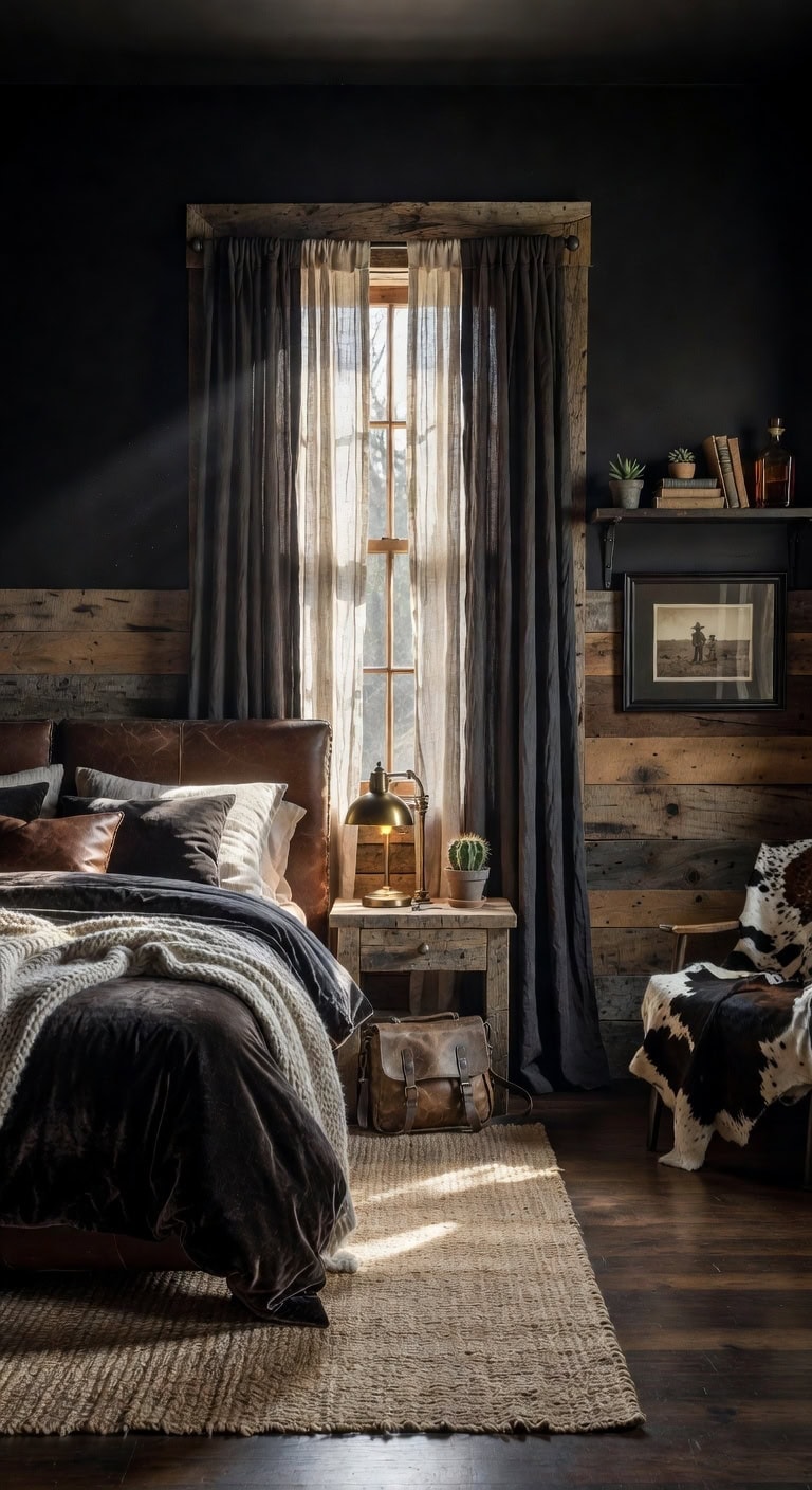 bold black rustic bedroom