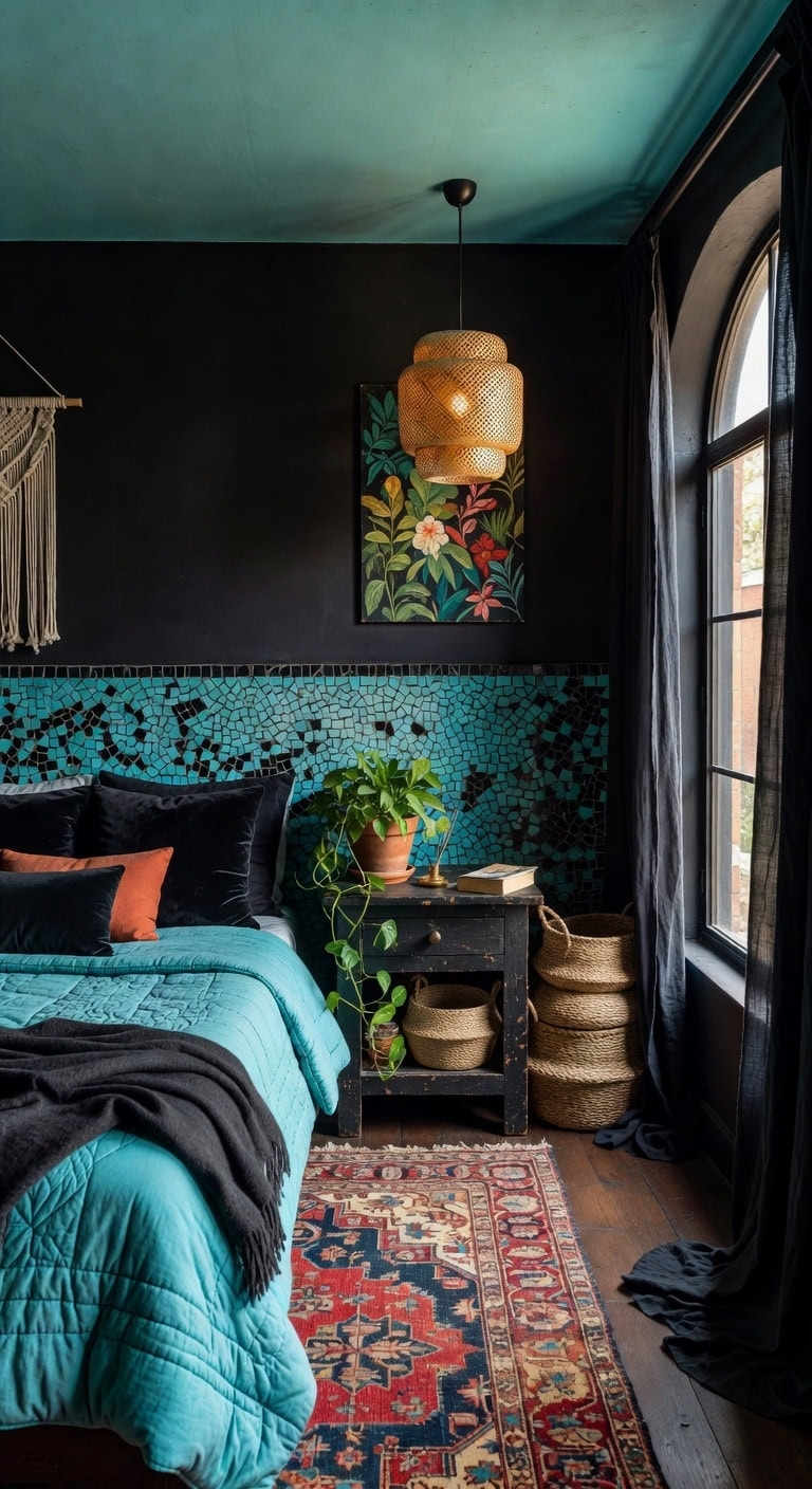 bold black turquoise boho oasis