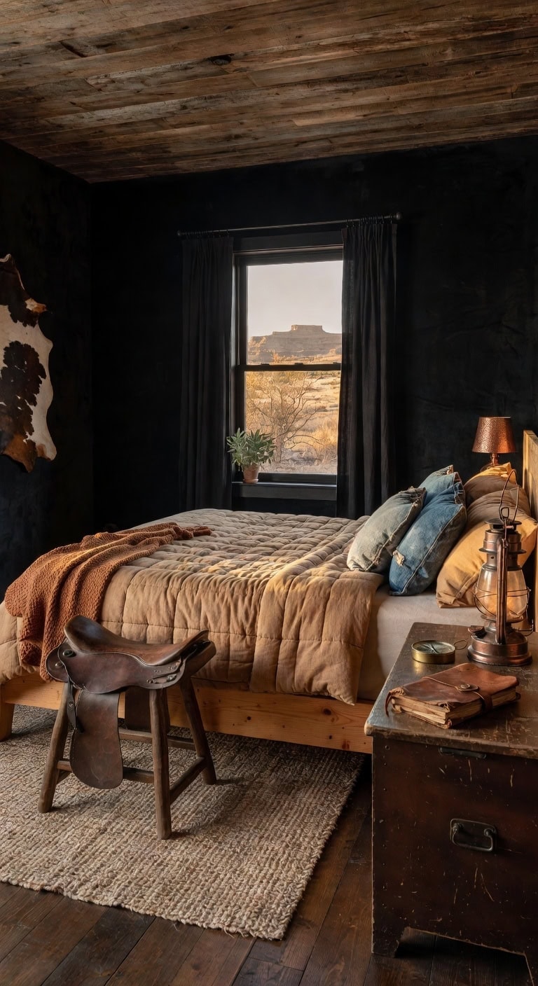 bold black western bedroom
