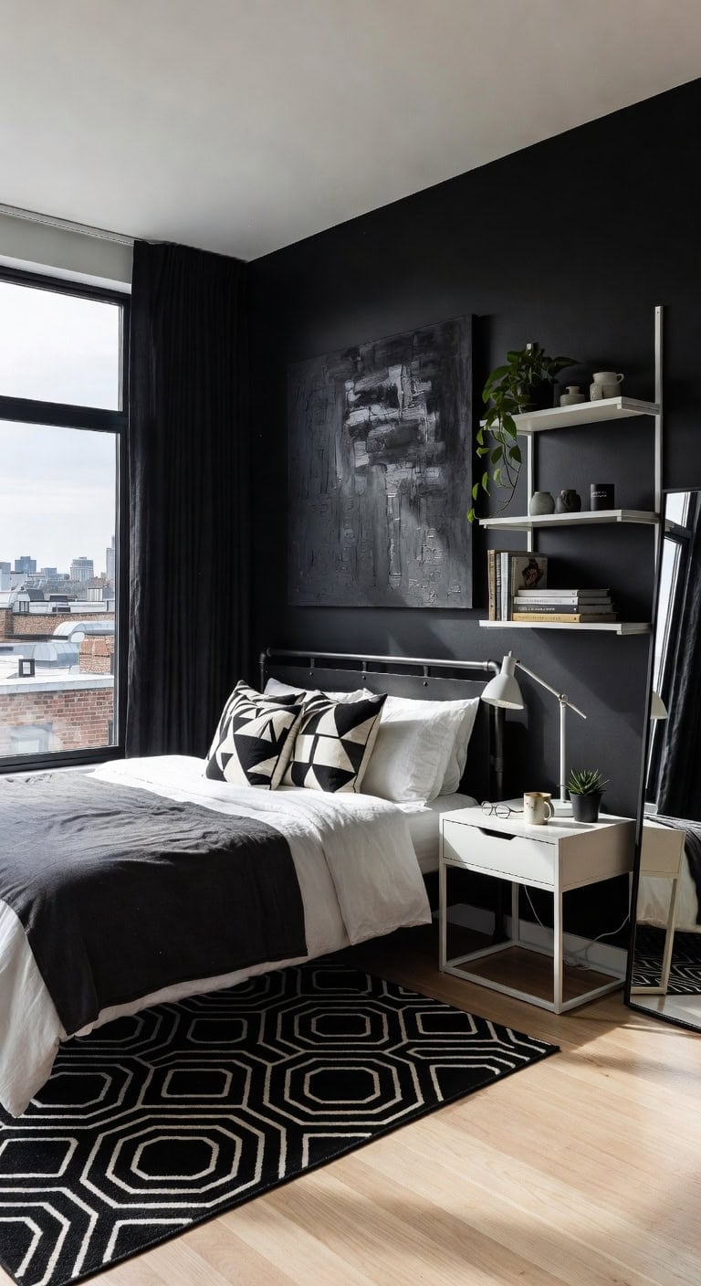 bold black white bedroom