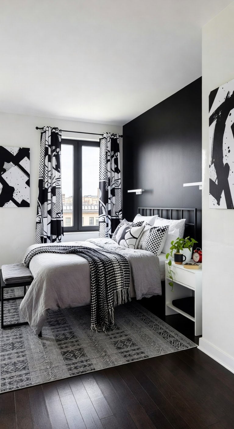 bold black white pop art bedroom