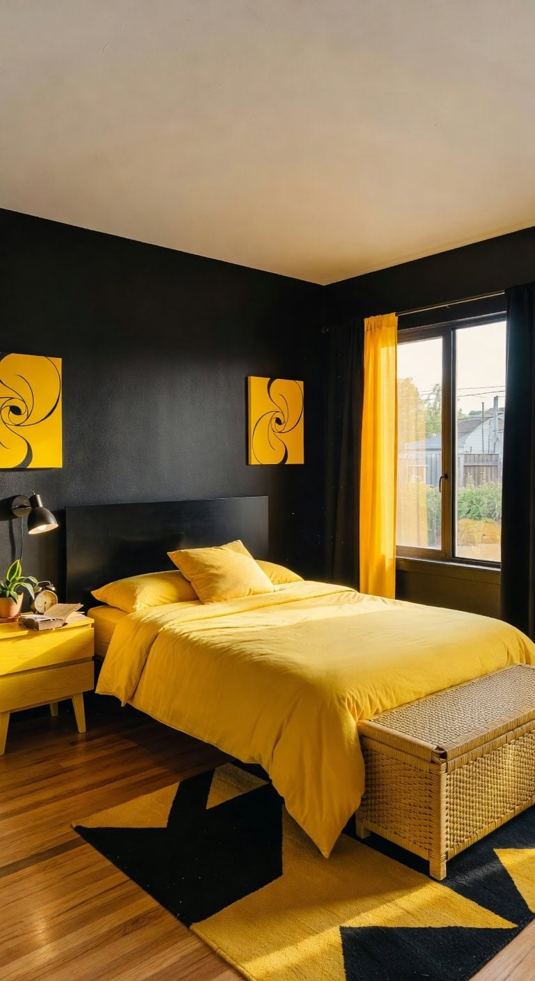 bold black yellow retro bedroom