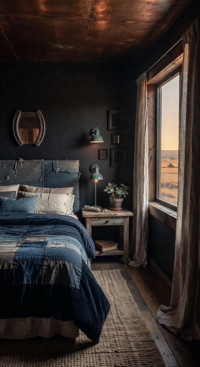 bold western denim bedroom